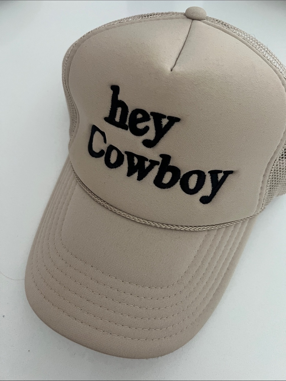 Hey Cowboy Beige Trucker Cap